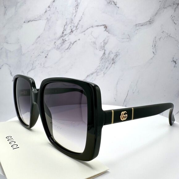 New Gucci Sunglasses Black Square Gold Interlocking GG Metal Logo Italy - Picture 6 of 16